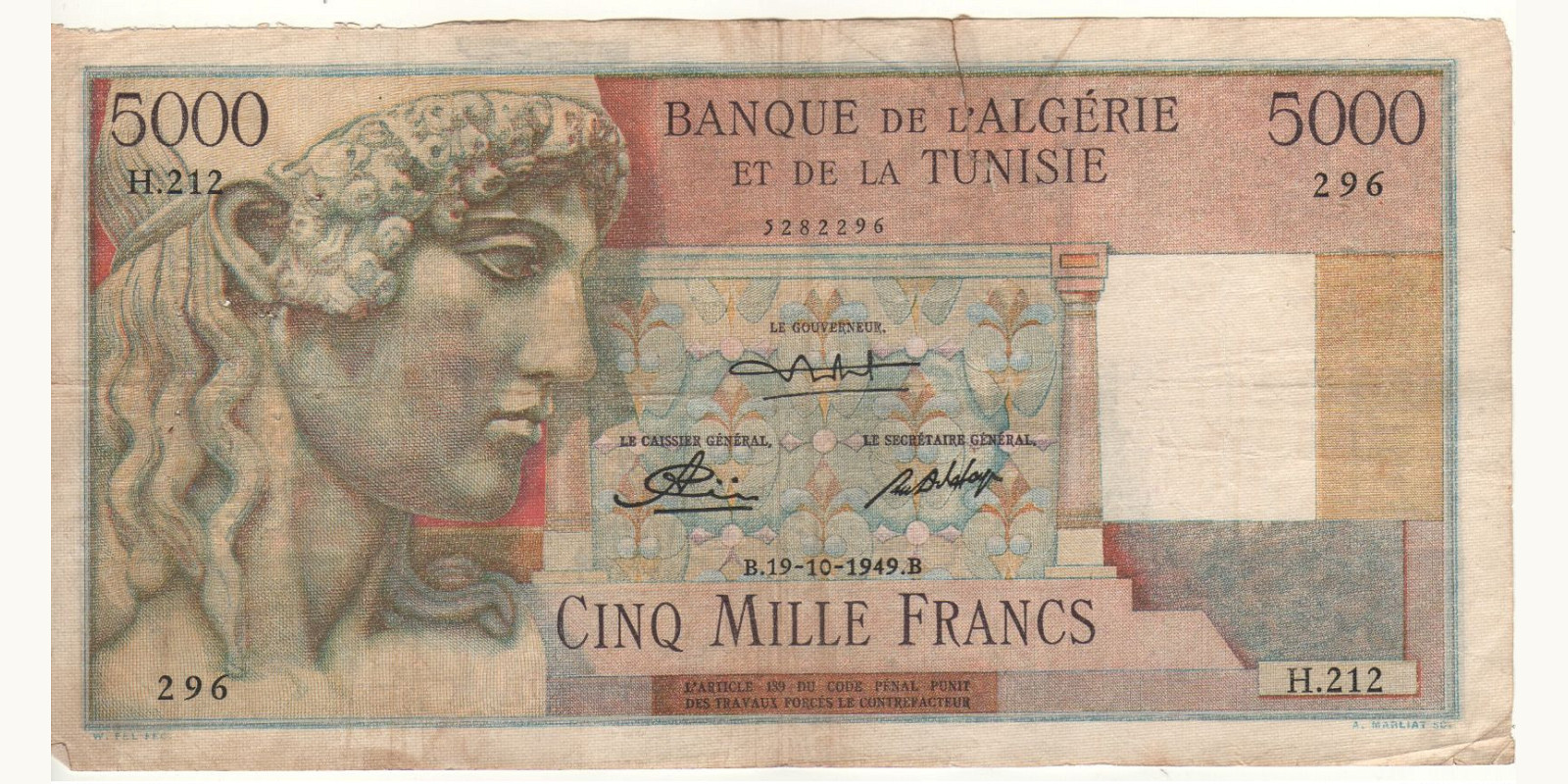 5000 franc Algeria 1949 — Front side
