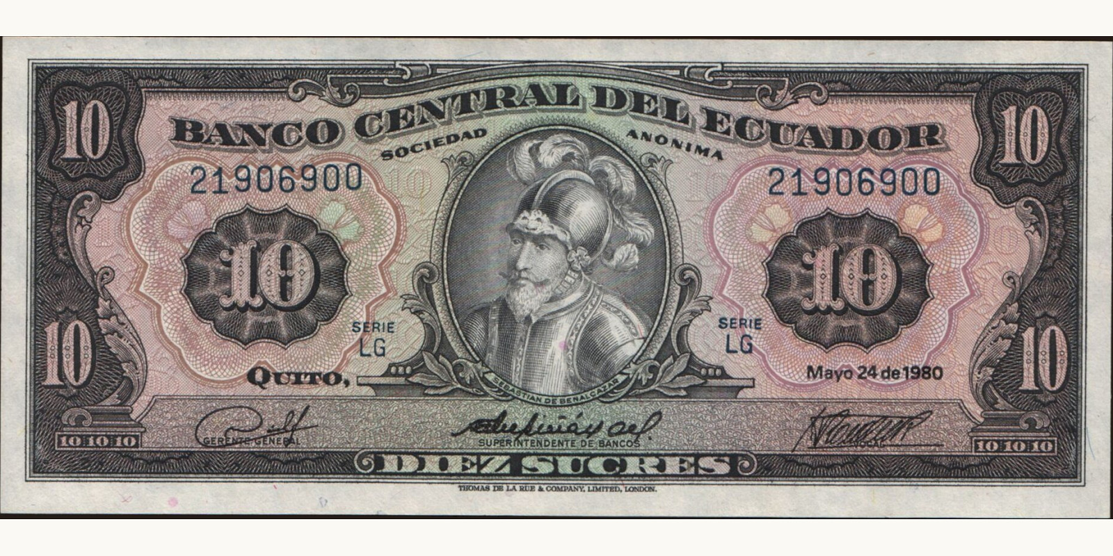 10 sucres Эквадор 1980 — Лицевая сторона