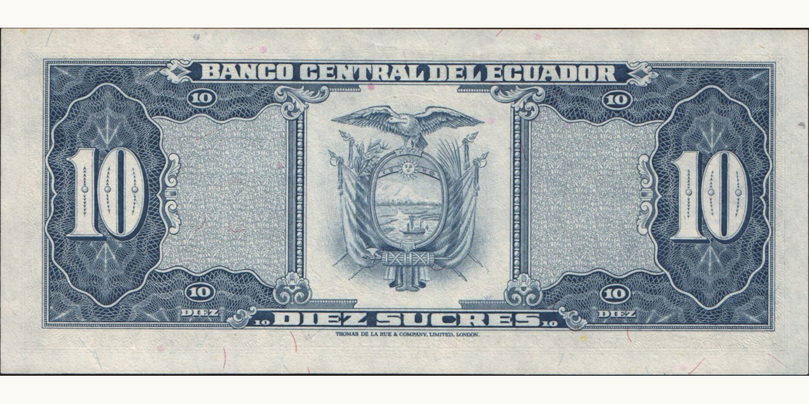 10 sucres Эквадор 1982 — Оборотная сторона