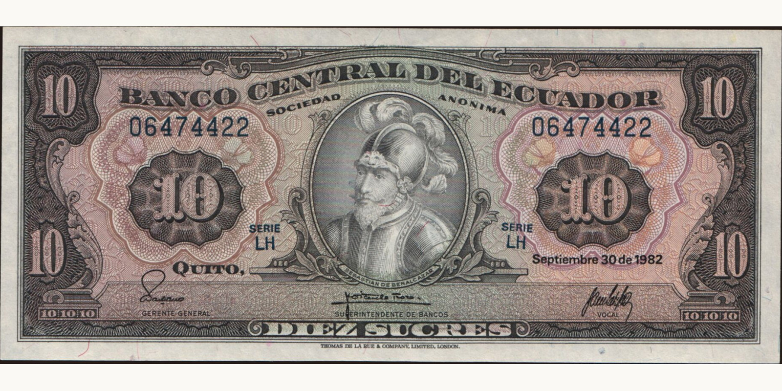 10 sucres Эквадор 1982 — Лицевая сторона