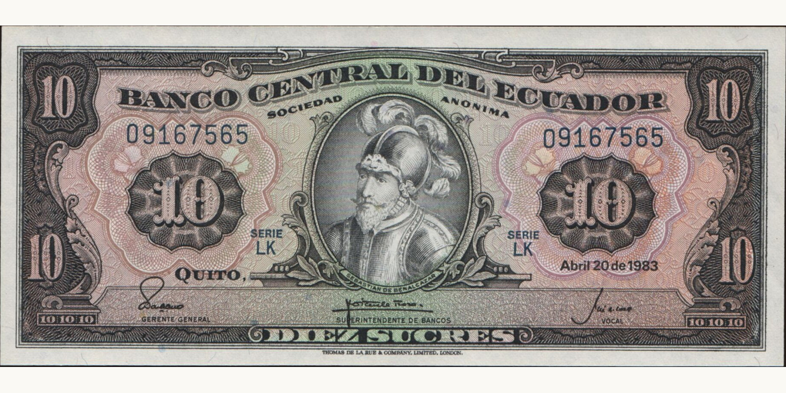 10 sucres Эквадор 1983 — Лицевая сторона