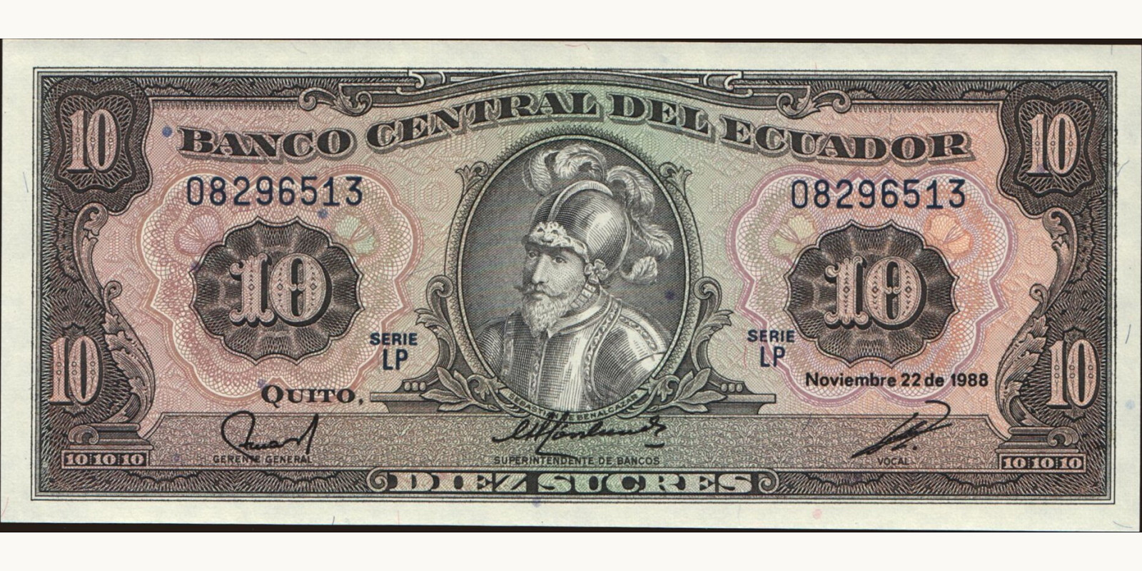 10 sucres Эквадор 1988 — Лицевая сторона