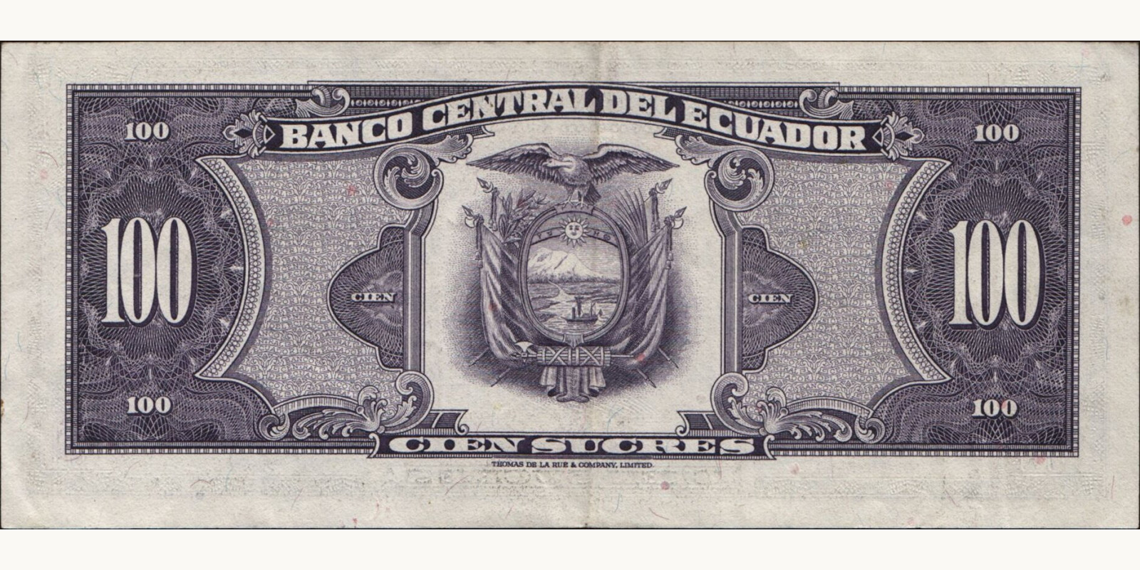 100 sucres Эквадор 1971 — Оборотная сторона