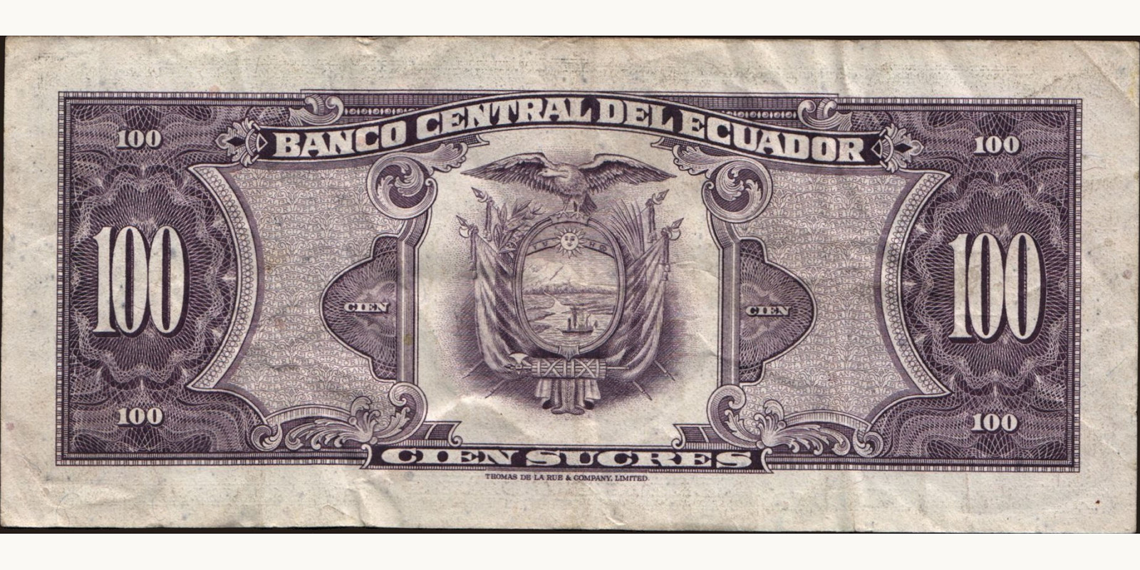 100 sucres Эквадор 1974 — Оборотная сторона