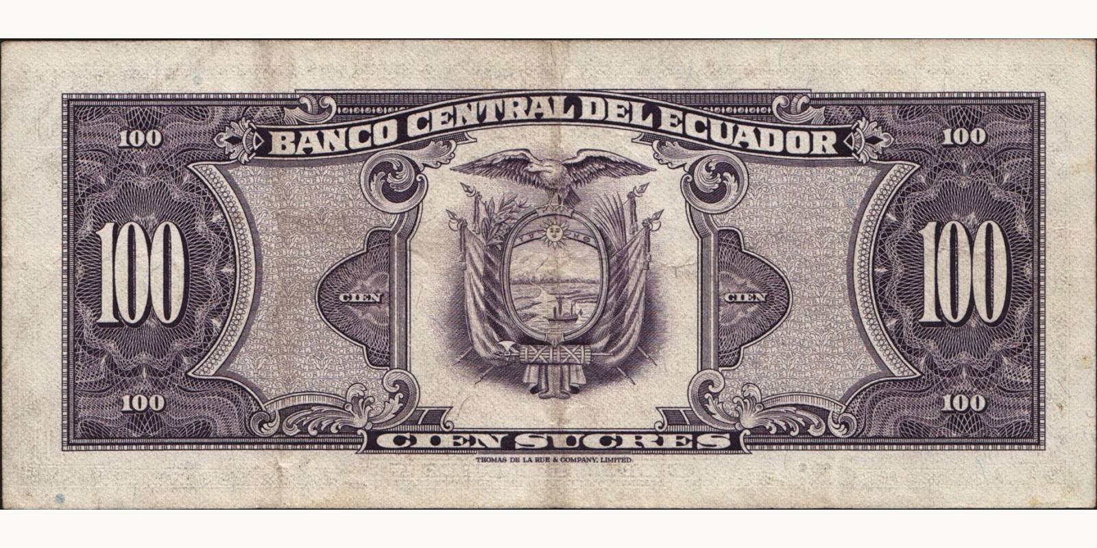 100 sucres Эквадор 1977 — Оборотная сторона