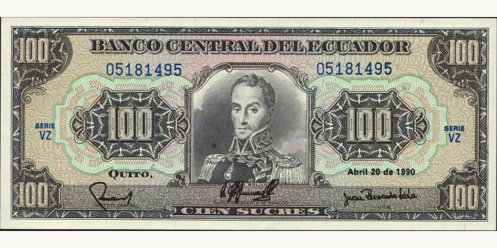 100 sucres Эквадор 1990 — Лицевая сторона