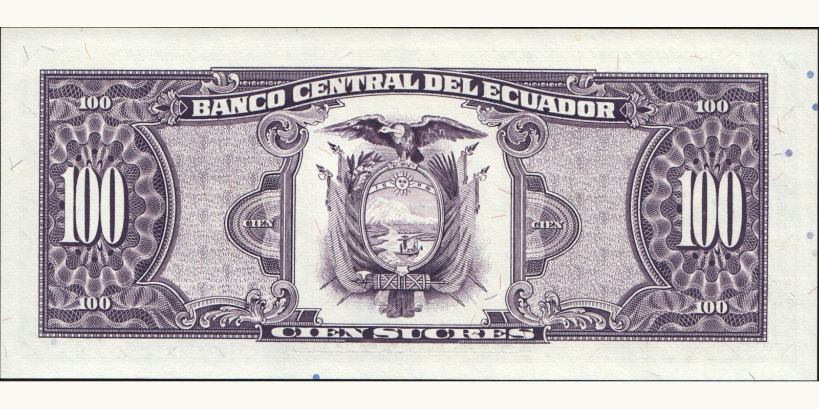 100 sucres Ecuador 1991 — Back side