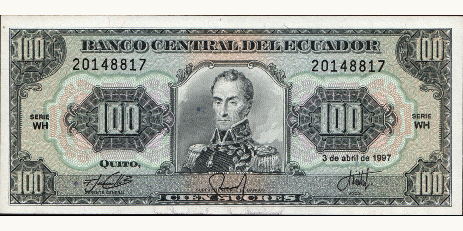100 sucres Эквадор 1997 — Лицевая сторона