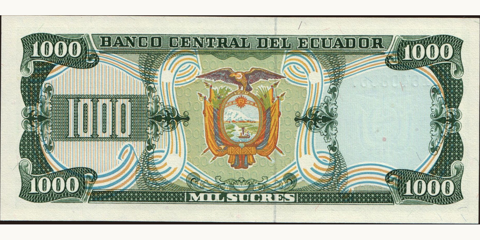 1000 sucres Ecuador 1986 — Back side