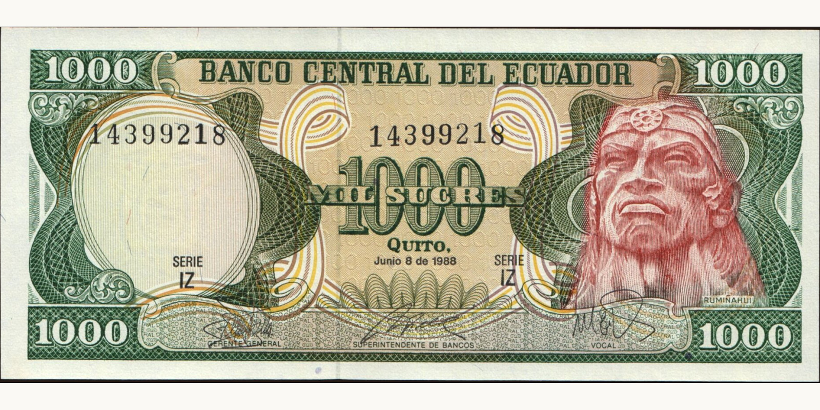 1000 sucres Эквадор 1988 — Лицевая сторона