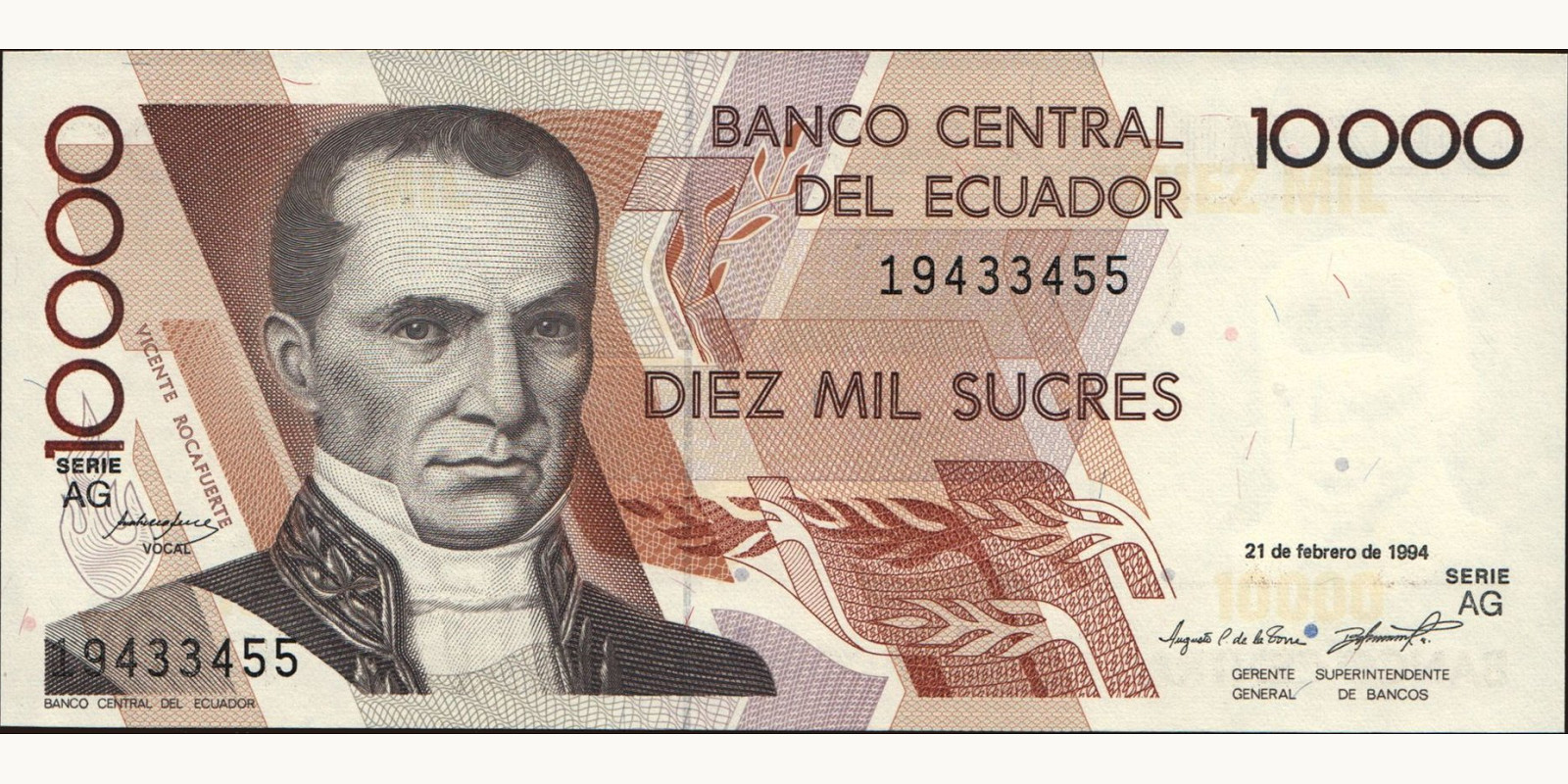 10000 sucres Ecuador 1994 — Front side