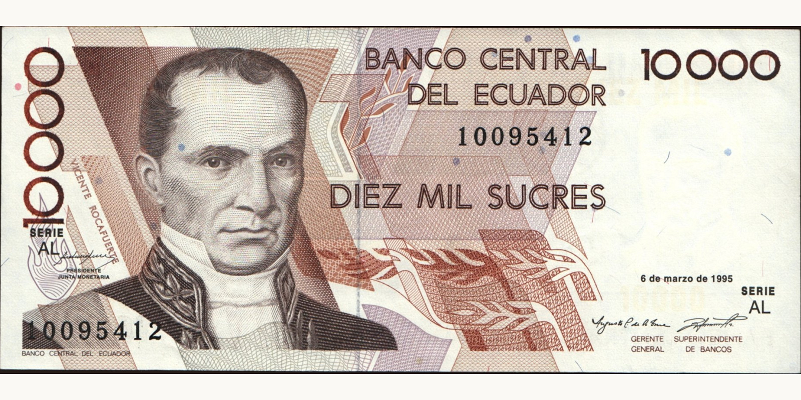 10000 sucres Ecuador 1995 — Front side