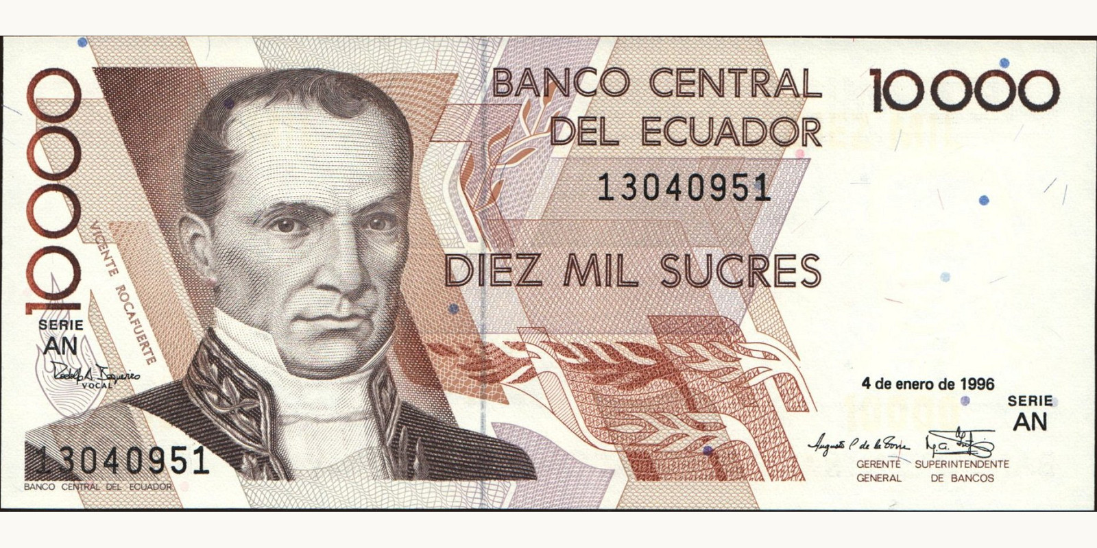 10000 sucres Ecuador 1996 — Front side