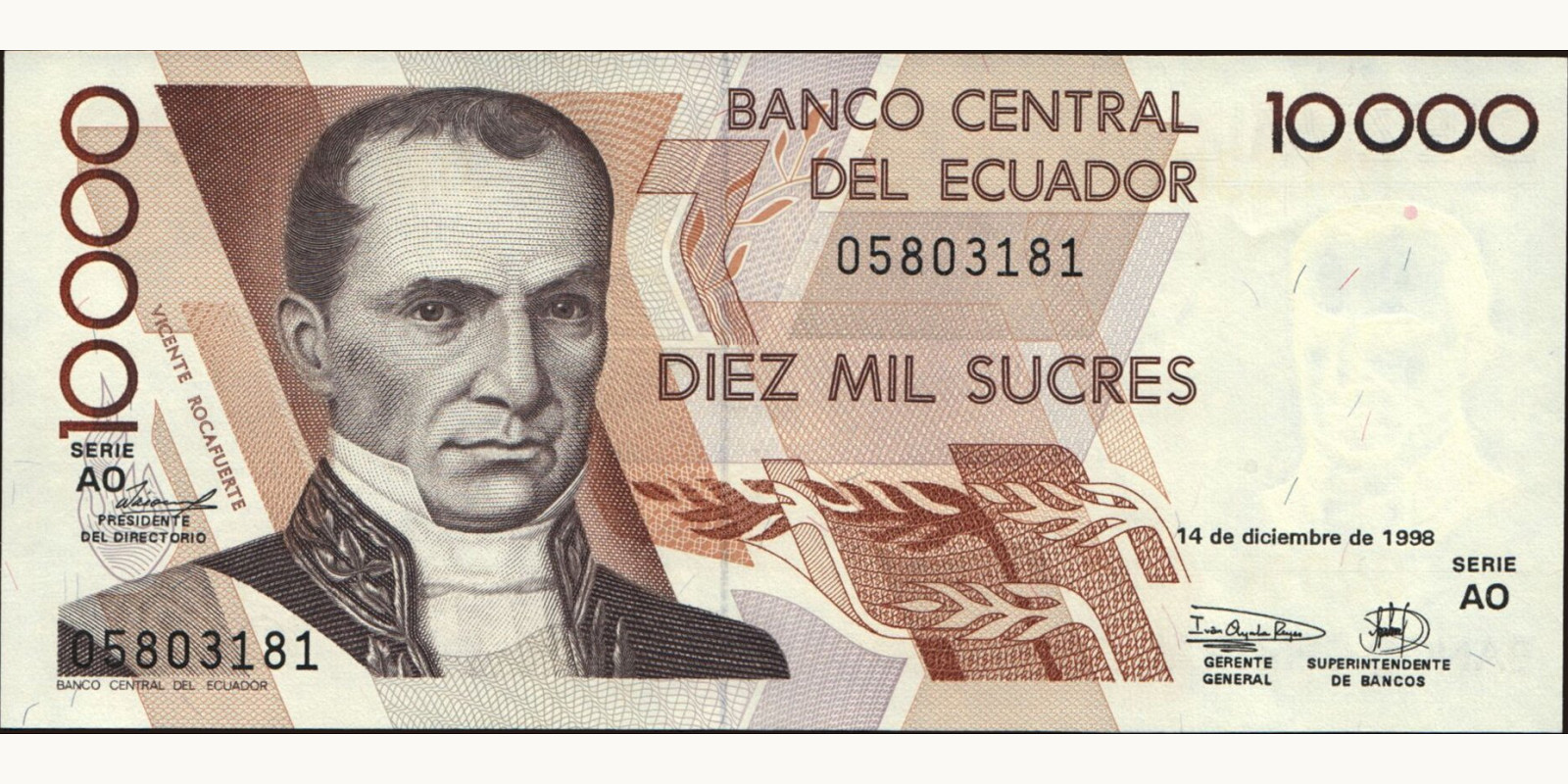 10000 sucres Эквадор 1998 — Лицевая сторона