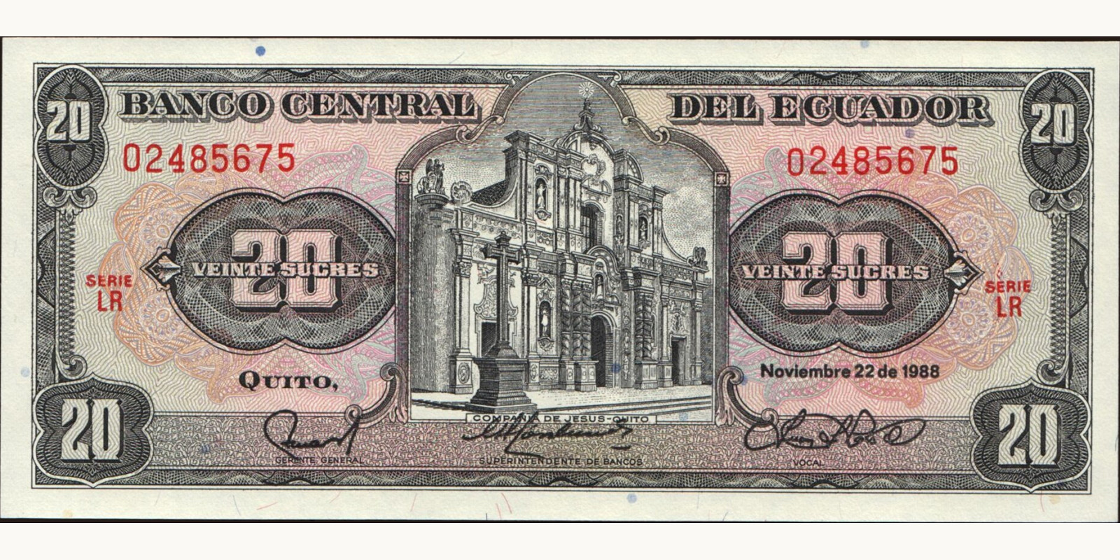 20 sucres Эквадор 1988 — Лицевая сторона