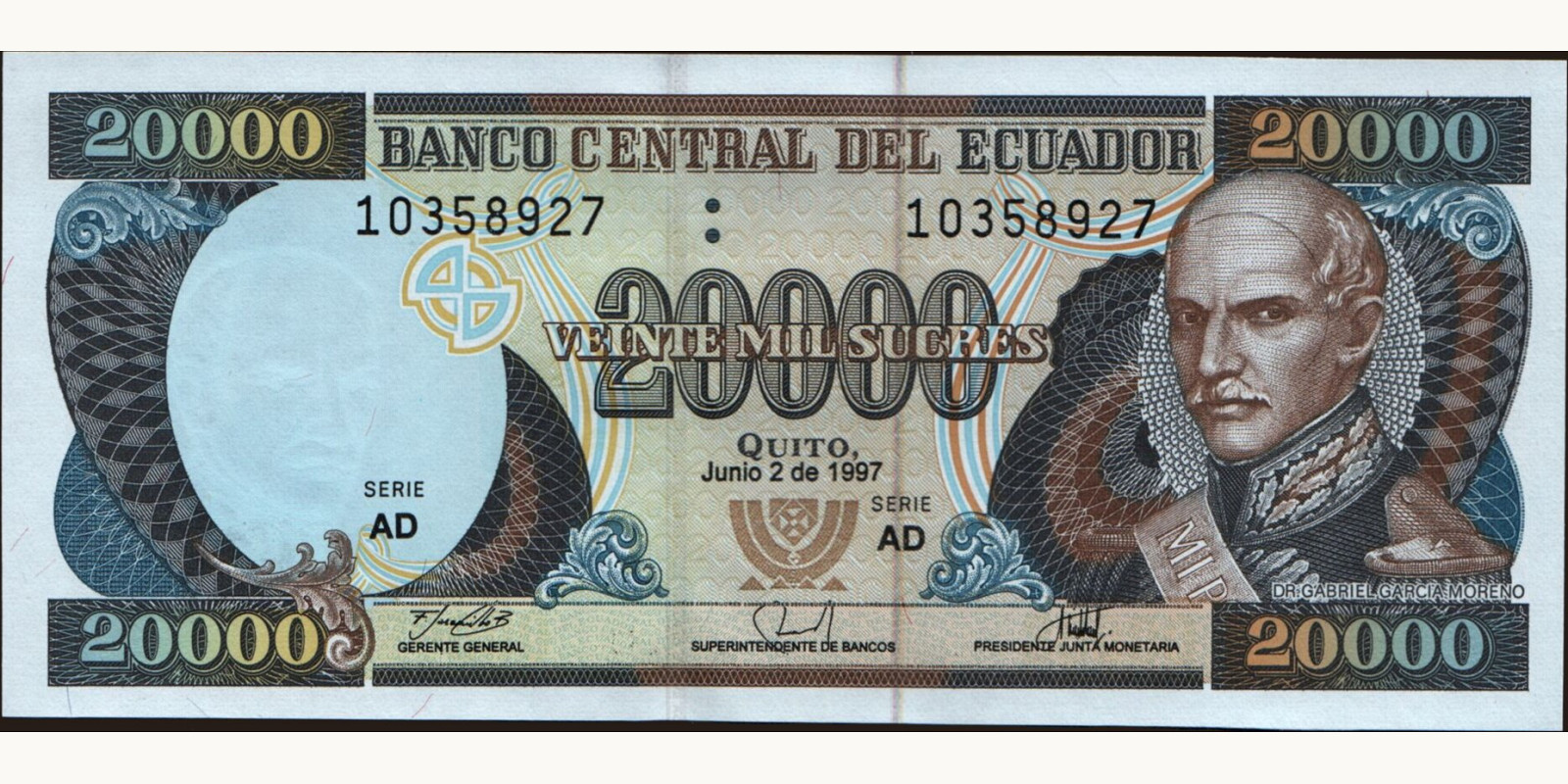 20000 sucres Эквадор 1997 — Лицевая сторона