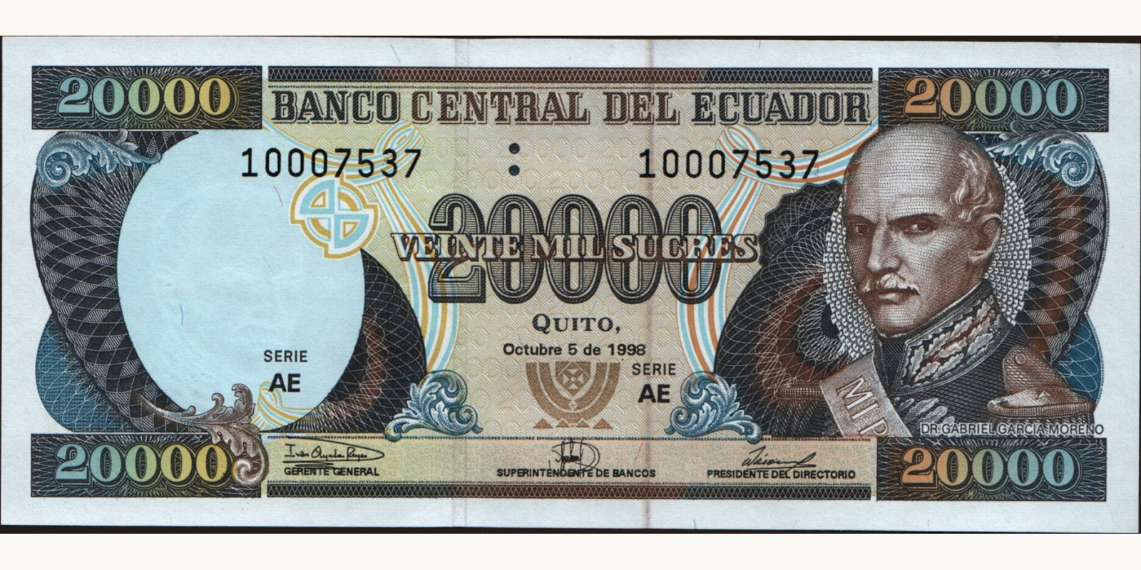 20000 sucres Эквадор 1998 — Лицевая сторона