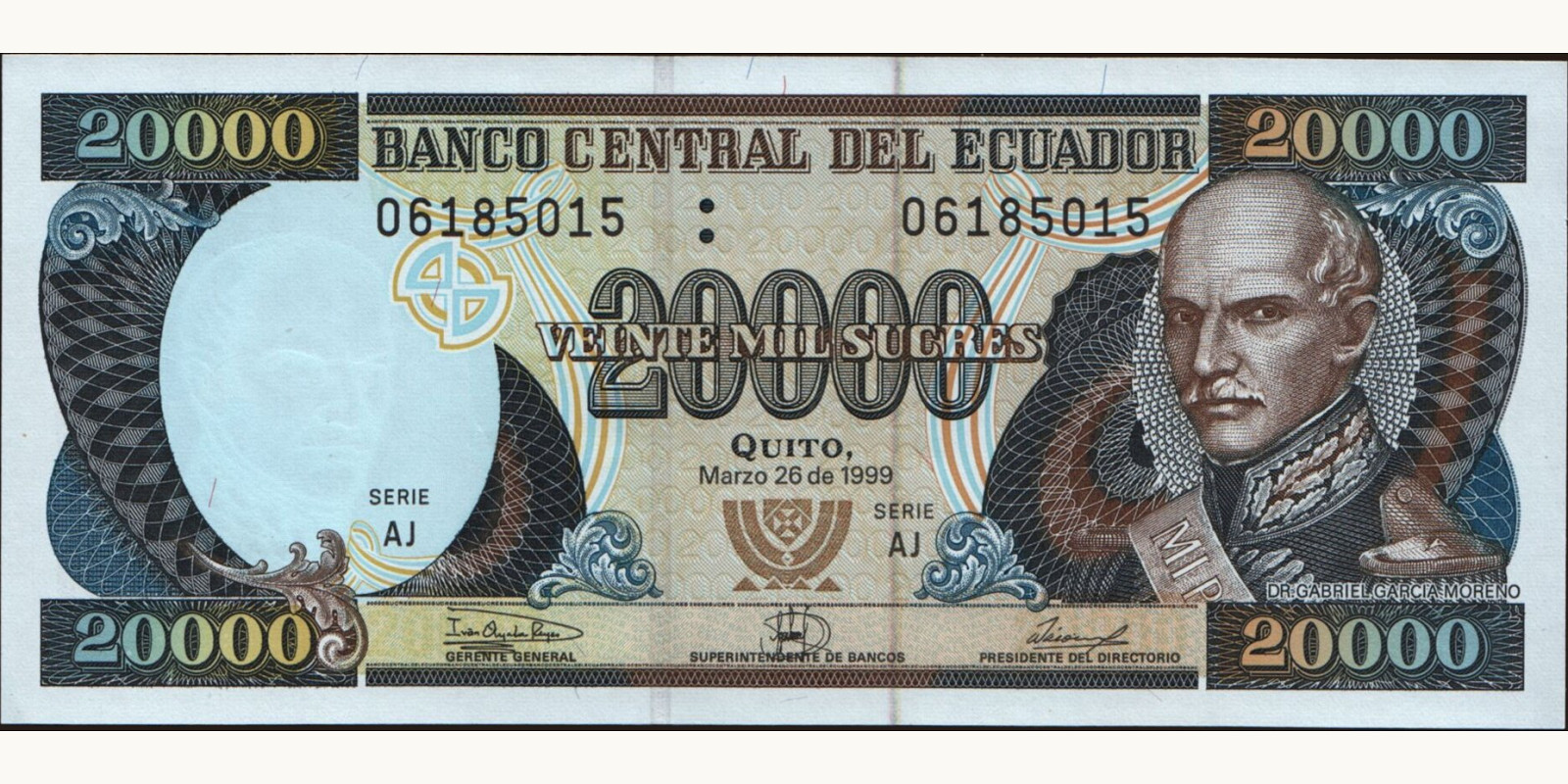 20000 sucres Эквадор 1999 — Лицевая сторона