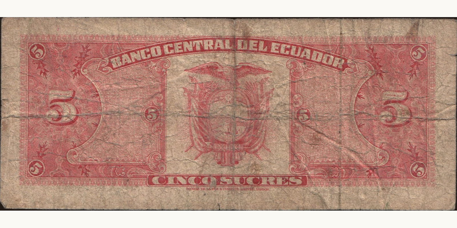5 sucres Ecuador 1962 — Back side