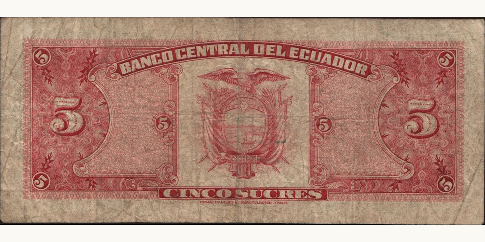5 sucres Эквадор 1964 — Оборотная сторона