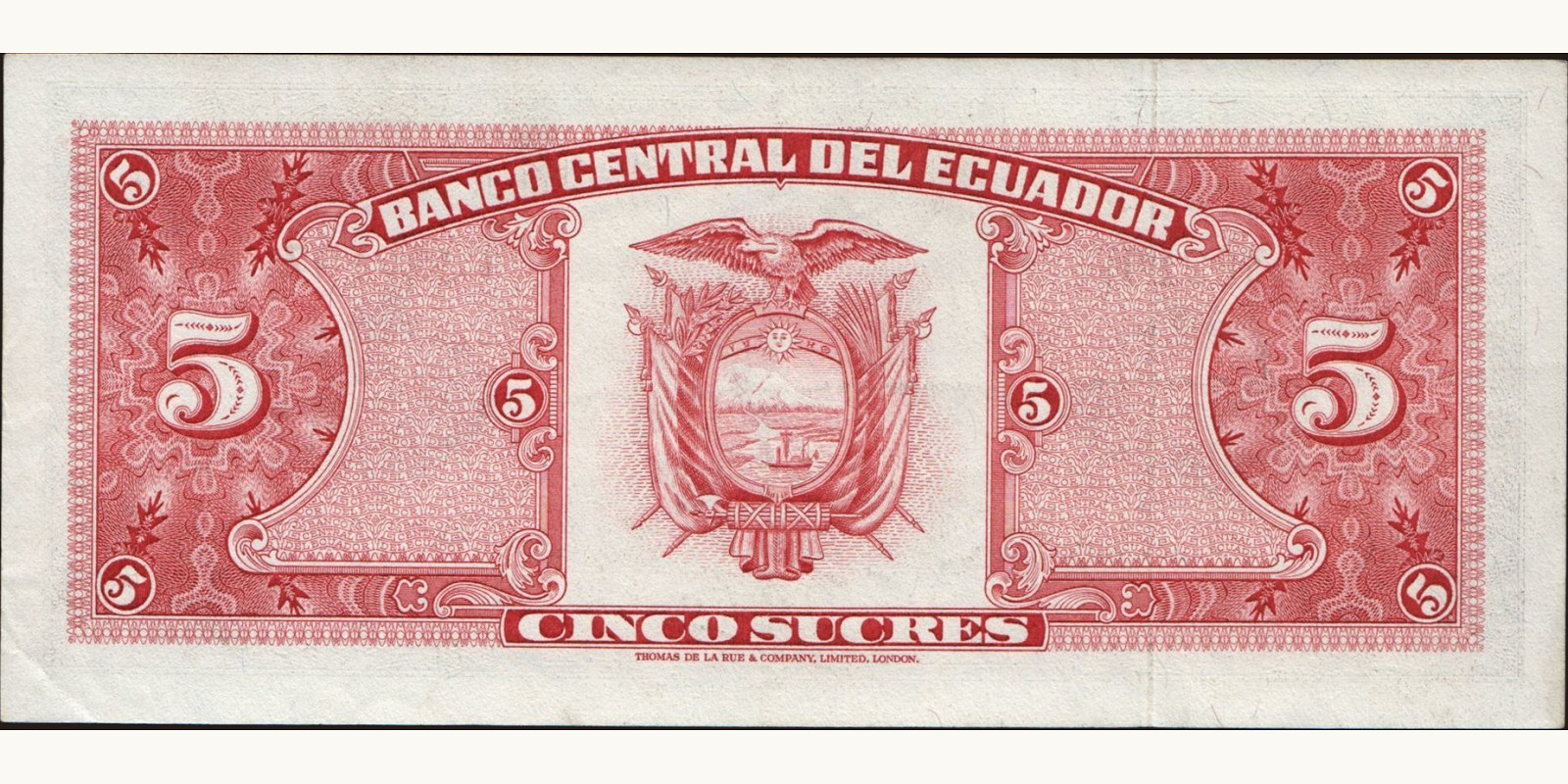 5 sucres Эквадор 1966 — Оборотная сторона