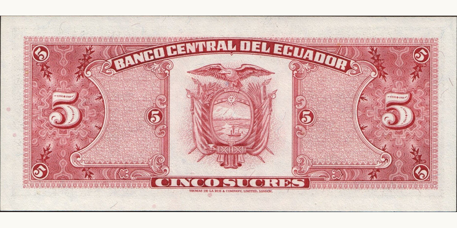 5 sucres Ecuador 1979 — Back side