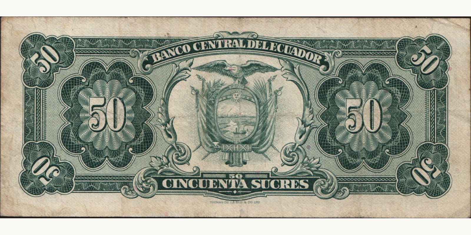 50 sucres Эквадор 1974 — Оборотная сторона