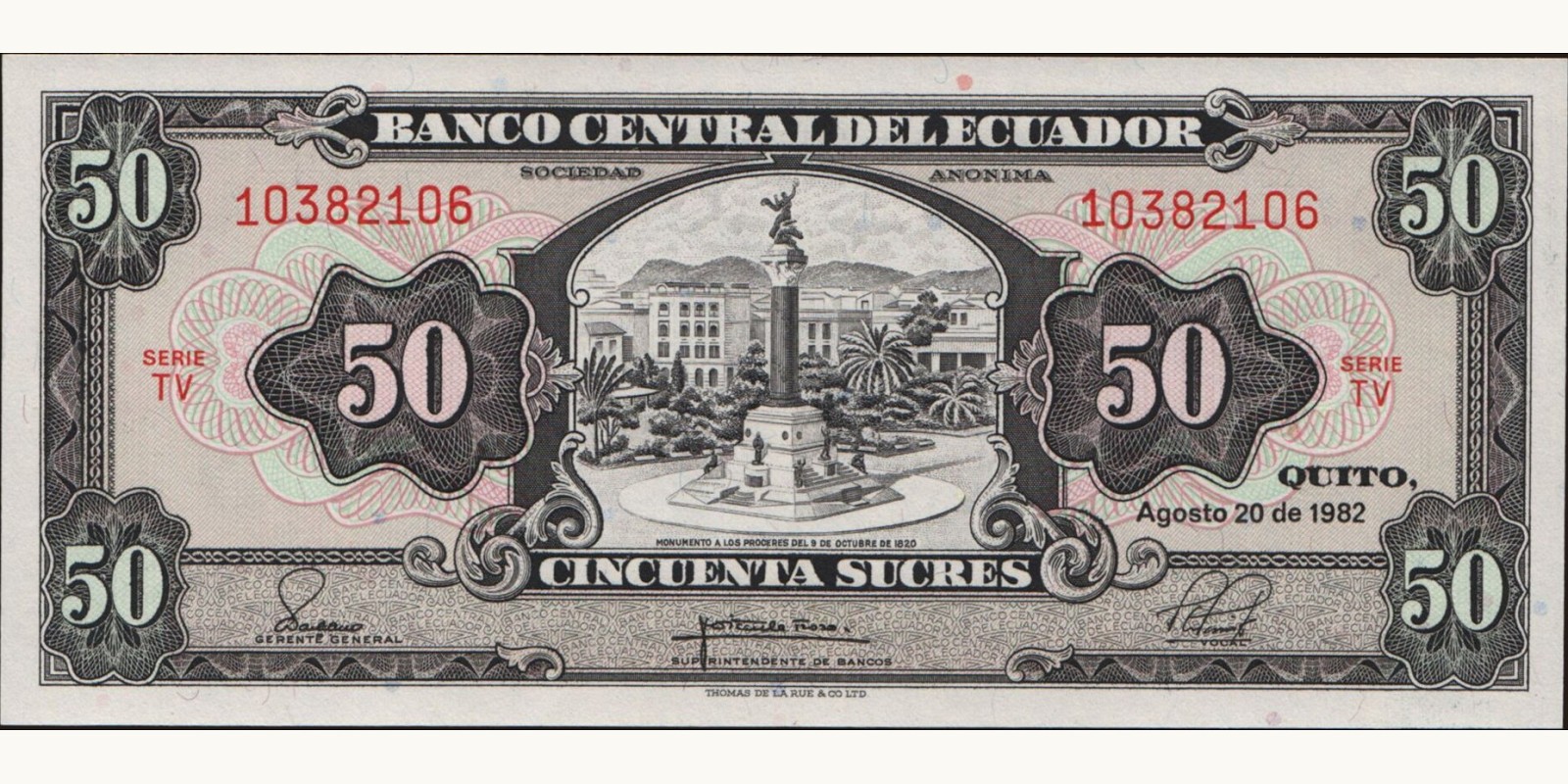 50 sucres Эквадор 1982 — Лицевая сторона