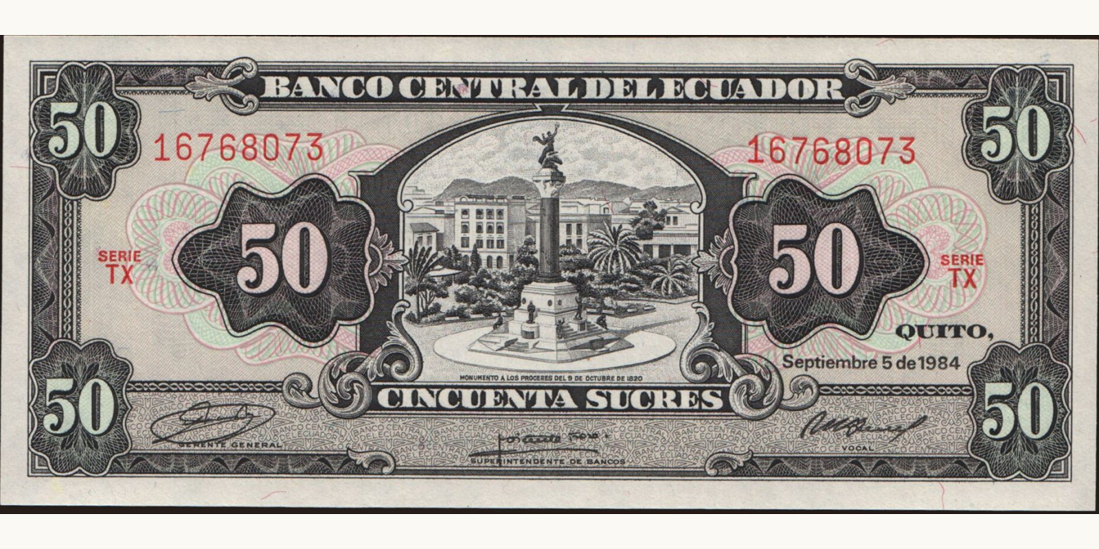 50 sucres Эквадор 1984 — Лицевая сторона