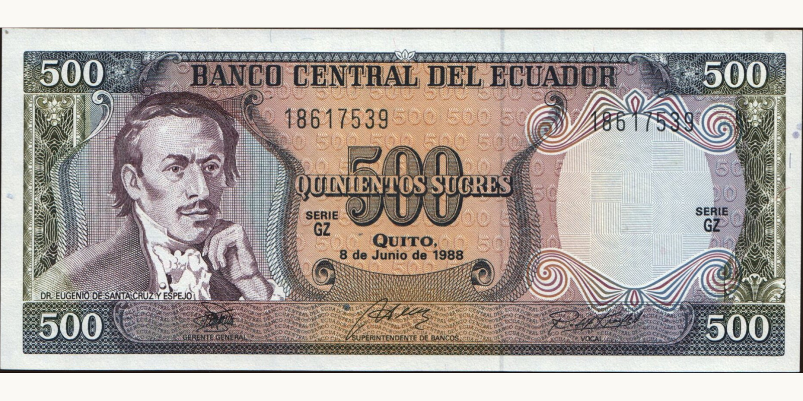500 sucres Эквадор 1988 — Лицевая сторона