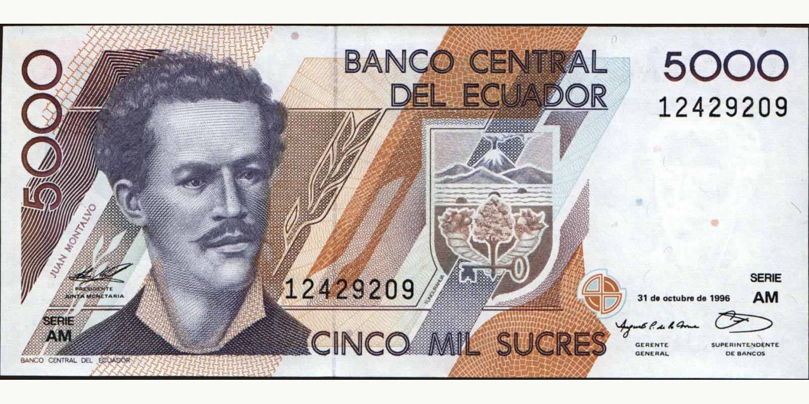5000 sucres Ecuador 1996 — Front side
