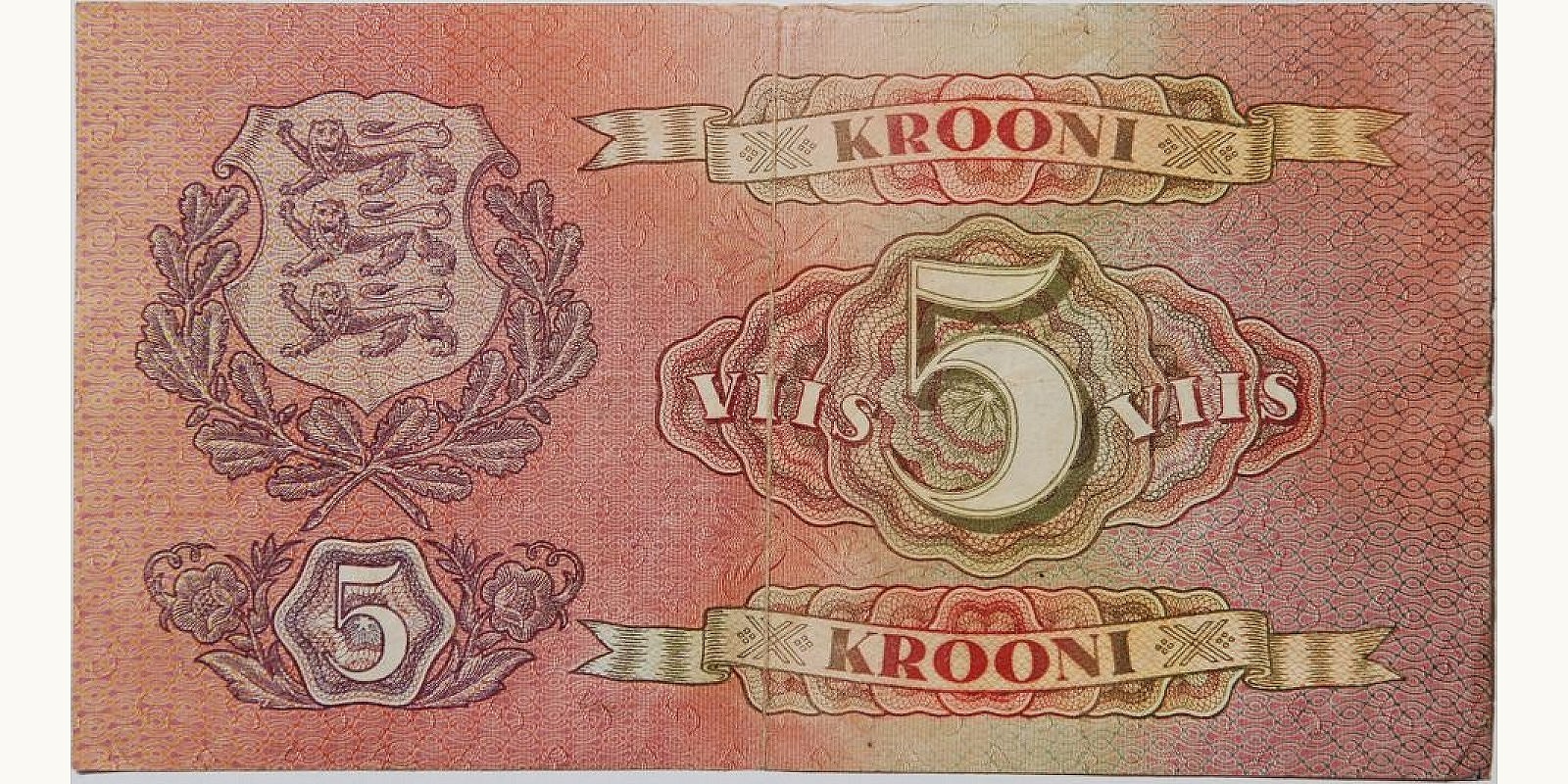 5 Krooni Estonia 1929 — Back side