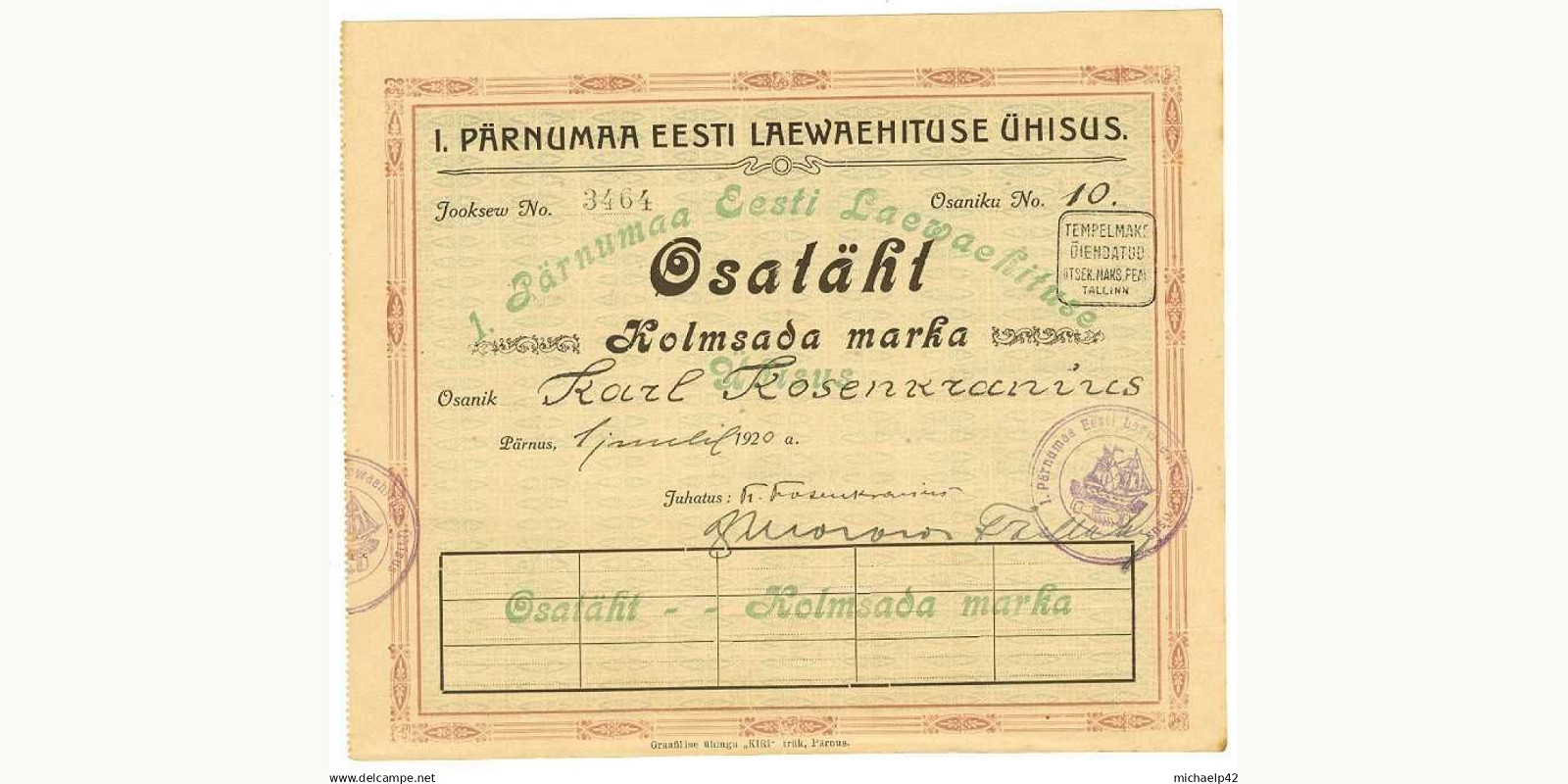 300 mark Estonia 1920 — Front side