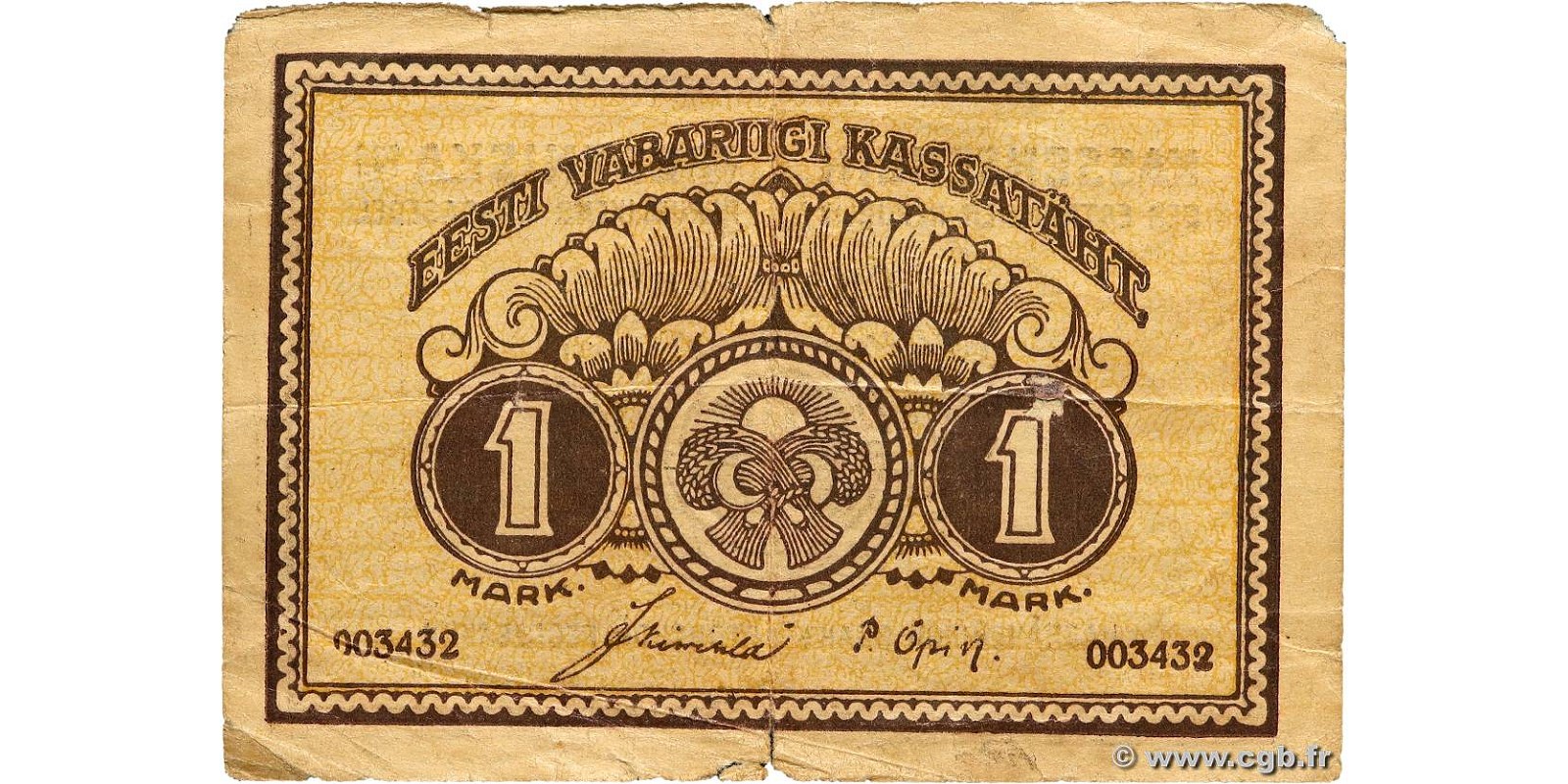 1 Mark Estonia 1919 — Back side