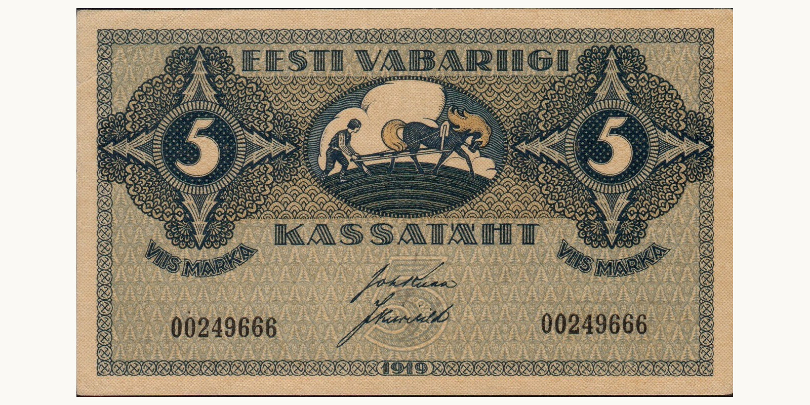 5 Marka Estonia 1919 — Front side