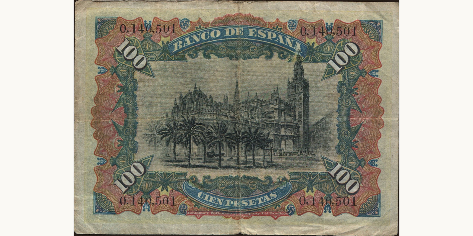 100 pesetas Spain 1907 — Back side