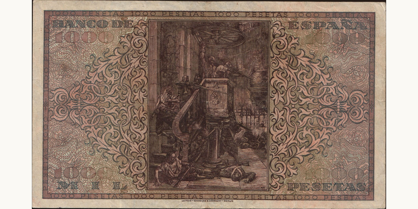 1000 pesetas Испания 1938 — Оборотная сторона