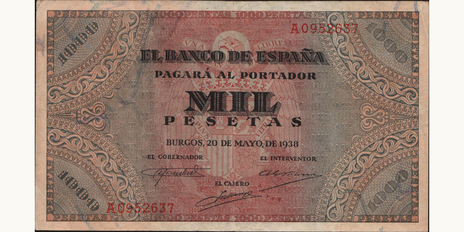 1000 pesetas Испания 1938 — Лицевая сторона