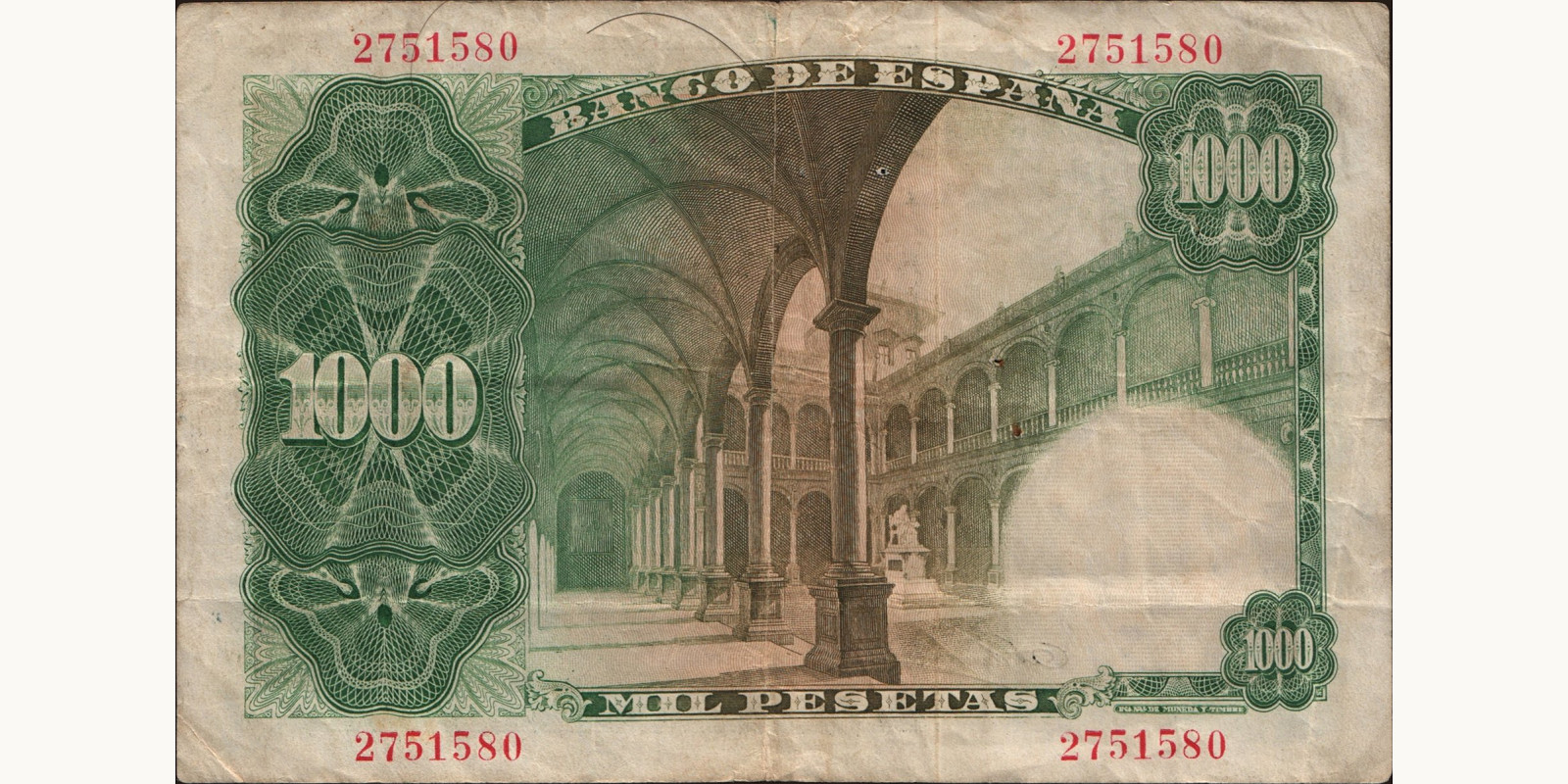 1000 pesetas Spain 1946 — Back side