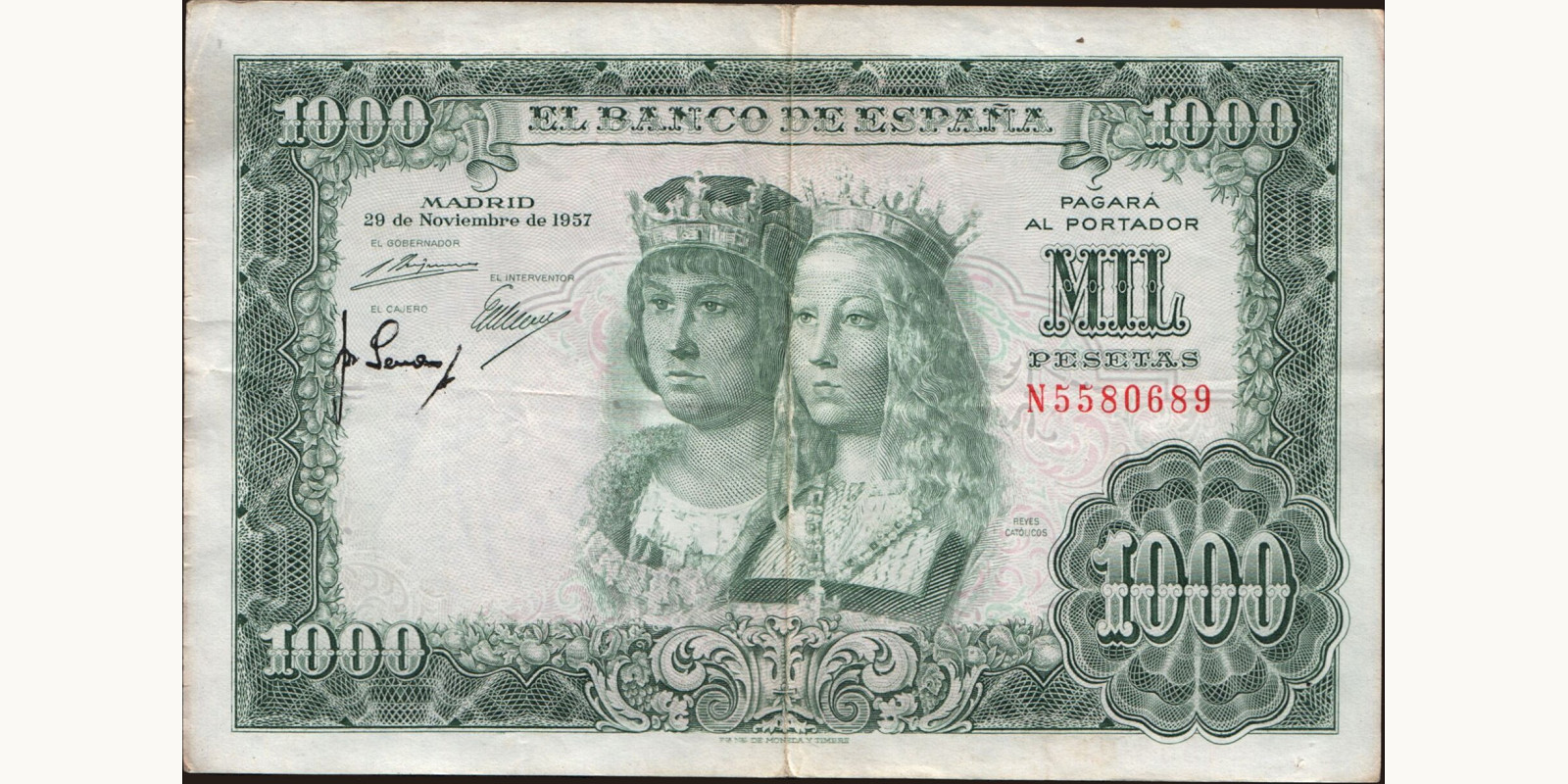 1000 pesetas Испания 1957 — Лицевая сторона