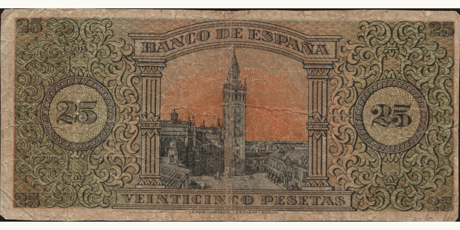 25 pesetas Spain 1938 — Back side