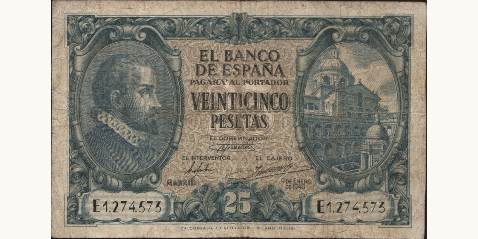 25 pesetas Испания 1940 — Лицевая сторона