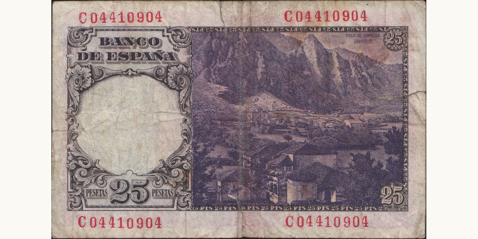 25 pesetas Spain 1946 — Back side