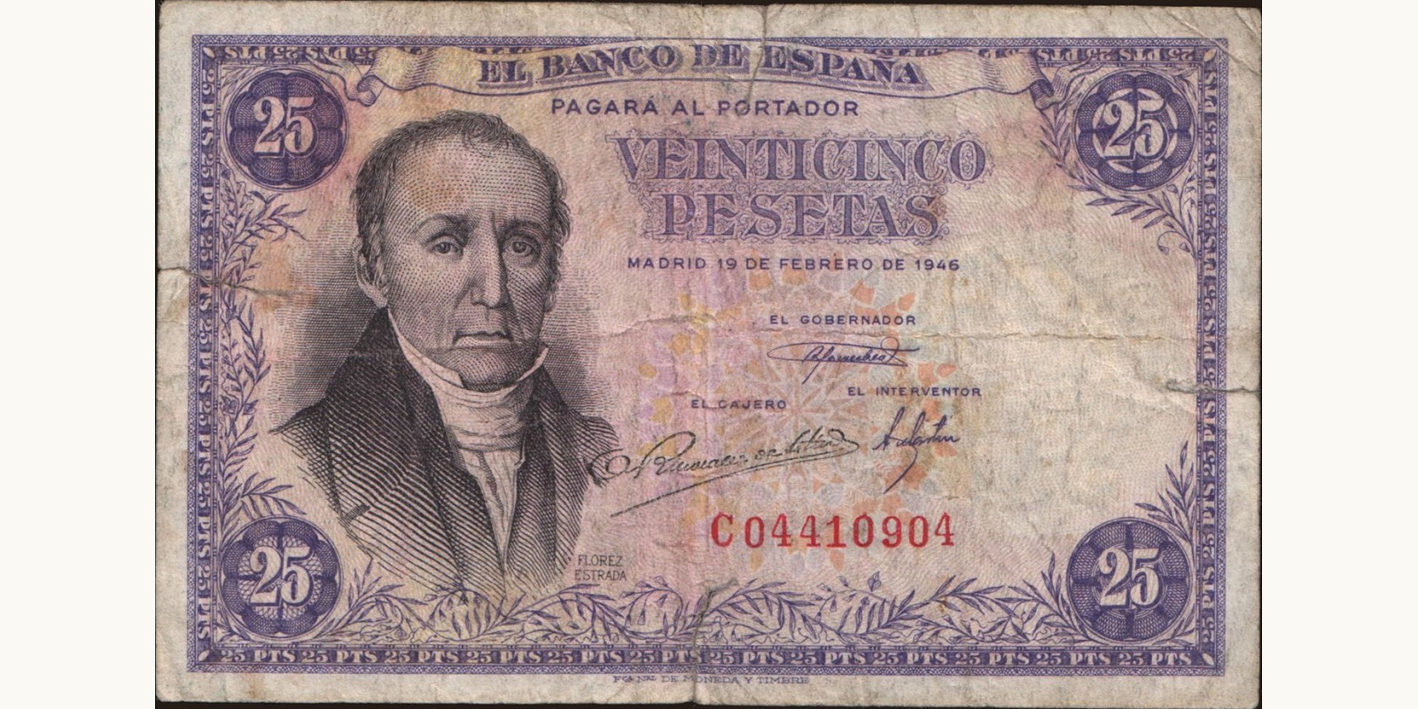 25 pesetas Spain 1946 — Front side