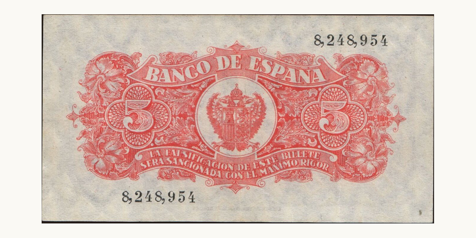 5 pesetas Spain 1937 — Back side
