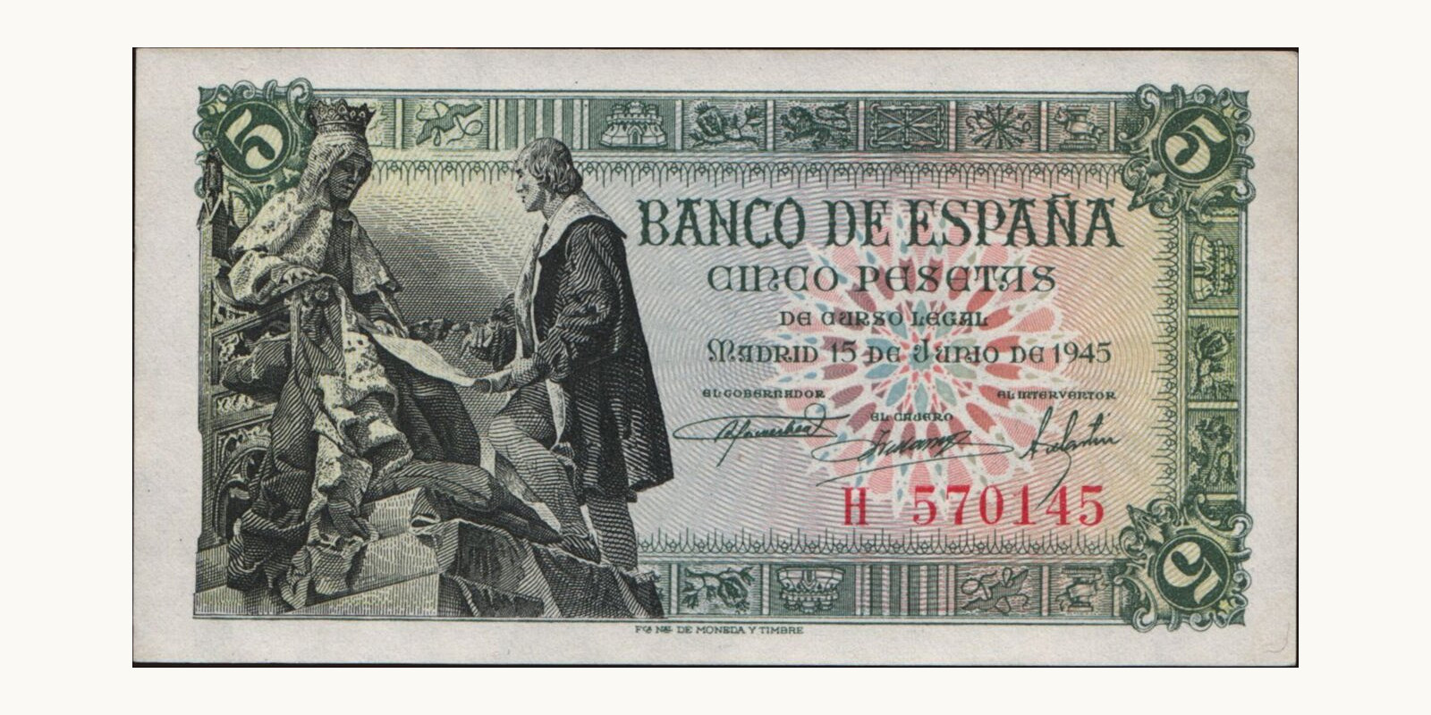 5 pesetas Spain 1945 — Front side
