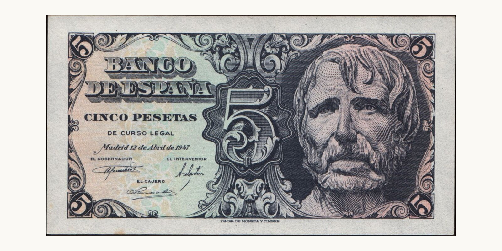 5 pesetas Spain 1947 — Front side