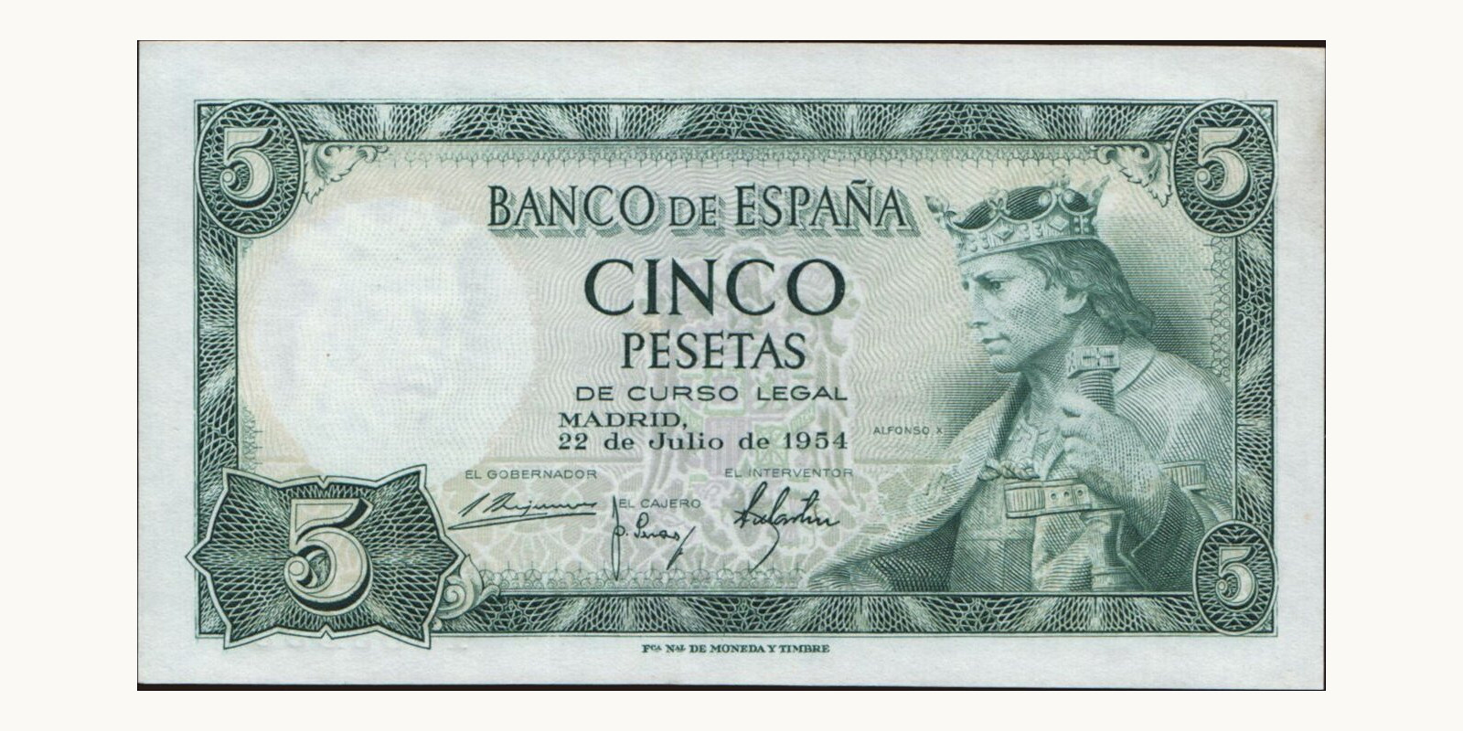 5 pesetas Испания 1954 — Лицевая сторона