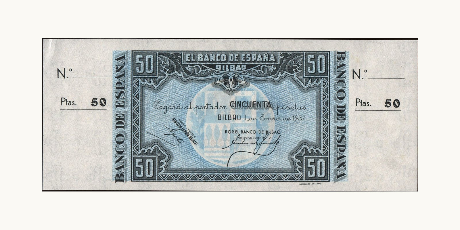 50 pesetas Spain 1937 — Front side