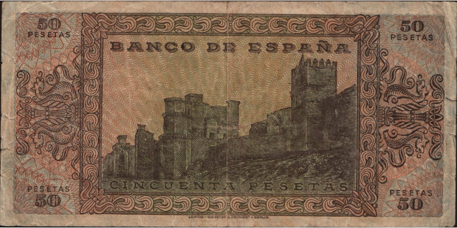 50 pesetas Испания 1938 — Оборотная сторона